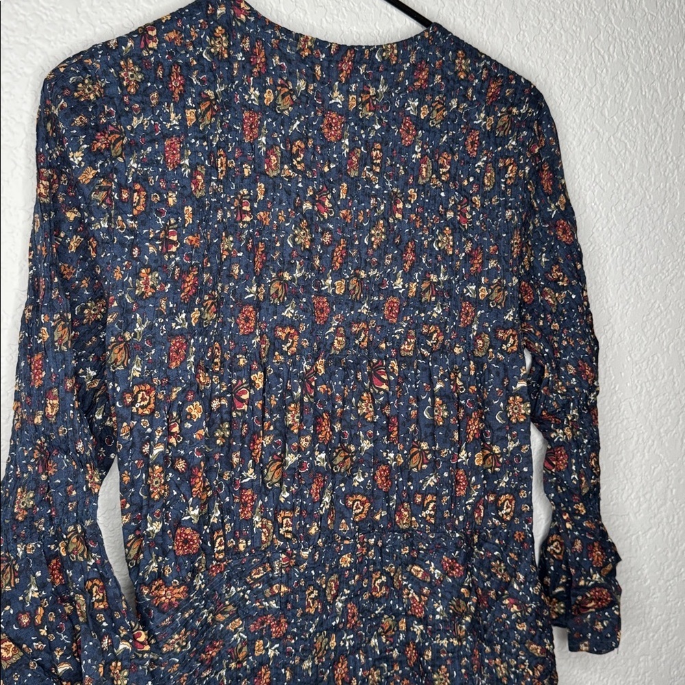 Veronica Beard Shireen Dress Ink Multi Vine Floral Long Sleeve Cotton Midi - Picture 12 of 16